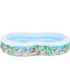 Intex 8.5ft x 5.25ft x 18in Swim Center Paradise Seaside Inflatable Kiddie Pool with Drain Plug for Quick and Easy Clean Up