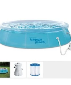 Summer Waves P10012301 12 Foot x 30 Inch Quick Set Transparent Ring Above Ground Inflatable Round Swimming Pool with Filter Pump, Clear