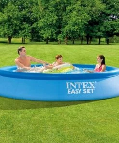 Intex 28116EH Round 10 Foot X 2 Foot Easy Set Inflatable Puncture Resistant Above Ground Portable Outdoor Swimming Pool for Kids and Adults, Blue