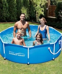 Summer Waves P2000830A Active 8ft x 30in Outdoor Round Frame Above Ground Swimming Pool Set with Filter Pump and Type D Filter Cartridge, Blue