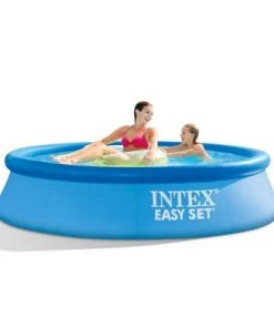 Intex 28106EH Round 8 Foot X 2 Foot Easy Set Inflatable Puncture Resistant Above Ground Portable Outdoor Swimming Pool for Kids and Adults, Blue