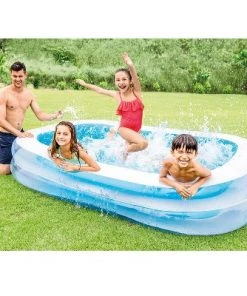 Intex Inflatable 8.5' x 5.75' Swim Center Family Pool for 2-3 Kids, Blue & White