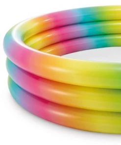 Intex 58449EP Rainbow Ombre 3 Ring Circular Inflatable Outdoor Swimming Pool with for Kids Ages 2 Years or Older with Repair Patch