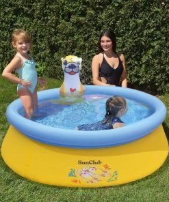 JLeisure Sun Club 12010 5 Foot x 16.5 Inch 1 to 2 Person Capacity 3D Kids Outdoor Above Ground Inflatable Kiddie Swimming Pool, Blue
