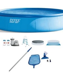Intex Round Above Ground Swimming Pool Set w/ Cleaning Maintenance Swimming Pool Kit