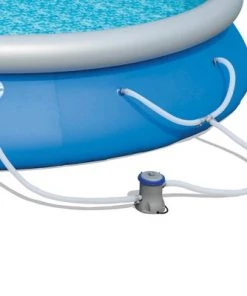 Bestway 57267E Fast Set Up 15 Foot x 33 Inch Outdoor Inflatable Top Ring Round Above Ground Swimming Pool Set with 530 GPH Filter Pump, Blue