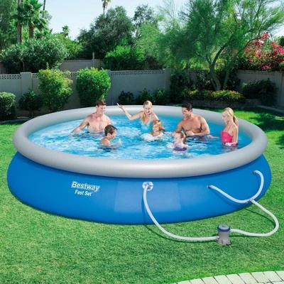 Bestway 57267E Fast Set Up 15 Foot x 33 Inch Outdoor Inflatable Top Ring Round Above Ground Swimming Pool Set with 530 GPH Filter Pump, Blue 4 Bestway 57267E Fast Set Up 15 Foot x 33 Inch Outdoor Inflatable Top Ring Round Above Ground Swimming Pool Set with 530 GPH Filter Pump, Blue - Image 4