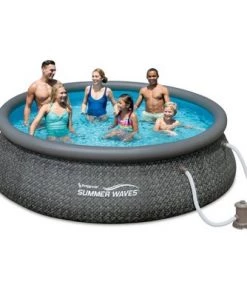 Summer Waves P10012361 Quick Set 12ft x 36in Outdoor Round Ring Inflatable Above Ground Swimming Pool with Filter Pump and Filter Cartridge, Gray