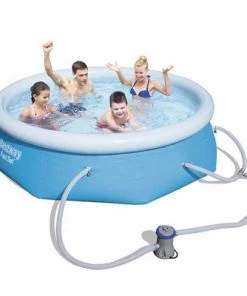 Bestway 57267E Fast Set Up 8ft x 26in Outdoor Inflatable Round Above Ground Swimming Pool with 330 GPH Filter Pump, Blue