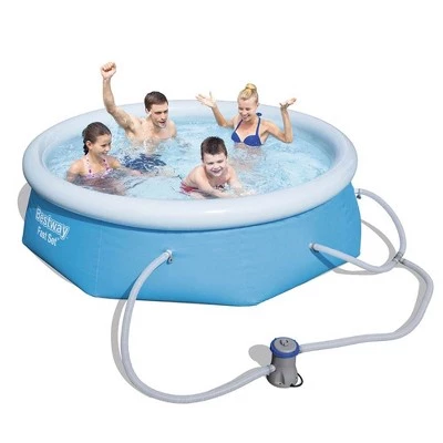 Bestway 57267E Fast Set Up 8ft x 26in Outdoor Inflatable Round Above Ground Swimming Pool with 330 GPH Filter Pump, Blue 1 Bestway 57267E Fast Set Up 8ft x 26in Outdoor Inflatable Round Above Ground Swimming Pool with 330 GPH Filter Pump, Blue