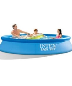 Intex Easy Set Inflatable Puncture Resistant Circular Above Ground Portable Outdoor Family Swimming Pool with Filter