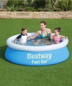 Bestway 57392E Fast Set Up 6 Foot x 20 Inch Outdoor Inflatable Round Above Ground Backyard Compact Swimming Pool for Kids and Adults Family, Blue