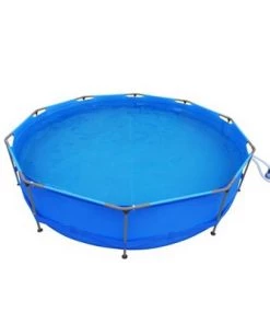 JLeisure Avenli Frame Round 12 Foot Wide 30 In Tall 1,136 Gallon Easy Assembly Swimming Pool with Simple Quick Connection Filter Pump and Rust Resisting Frame