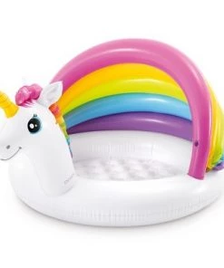 Intex 57113EP 50 Inch Unicorn Design Outdoor 1 to 3 Years Old Baby Swimming Pool with Soft Floor Bottom and Built In Sunshade, Multicolor