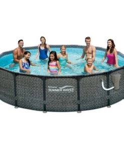 Summer Waves 14 x 4 Foot Outdoor Round Frame Above Ground Swimming Pool Set with Ladder, Skimmer Filter Pump, and Filter Cartridge, Gray