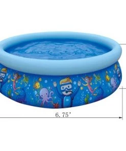 JLeisure 17788 Sun Club 6.75' x 18.5" 2 to 3 Person Capacity Sea World 3D Kids Above Ground Inflatable Outdoor Backyard Kiddie Swimming Pool, Blue