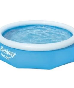 Bestway 10 Foot x 30 Inch Fast Set Inflatable Ring Round Above Ground Swimming Pool with Filter Pump, Cartridge, and Durable Cover with Ropes