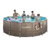 Summer Waves P20014482 14ft x 48in Outdoor Round Frame Above Ground Swimming Pool Set with Skimmer Filter Pump, Filter Cartridge, and Ladder, Brown