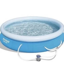 Bestway 57275E Fast Set Up 12ft x 30in Outdoor Inflatable Round Above Ground Swimming Pool Set with 330 GPH Filter Pump & Solution Blend, Blue