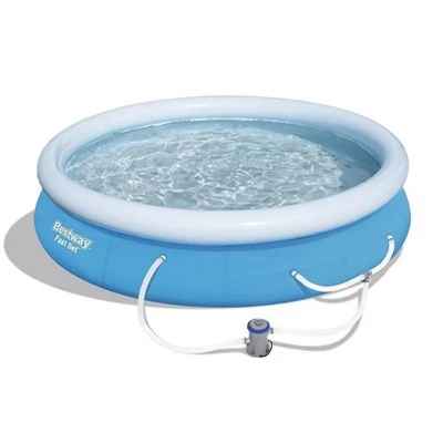 Bestway 57275E Fast Set Up 12ft x 30in Outdoor Inflatable Round Above Ground Swimming Pool Set with 330 GPH Filter Pump & Solution Blend, Blue 1 Bestway 57275E Fast Set Up 12ft x 30in Outdoor Inflatable Round Above Ground Swimming Pool Set with 330 GPH Filter Pump & Solution Blend, Blue