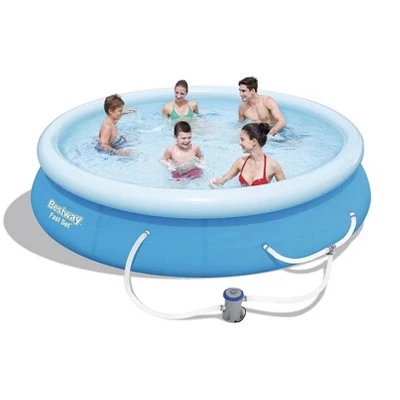 Bestway 57275E Fast Set Up 12ft x 30in Outdoor Inflatable Round Above Ground Swimming Pool Set with 330 GPH Filter Pump & Solution Blend, Blue 3 Bestway 57275E Fast Set Up 12ft x 30in Outdoor Inflatable Round Above Ground Swimming Pool Set with 330 GPH Filter Pump & Solution Blend, Blue - Image 3