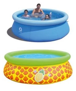 JLeisure Avenli 8' x 25" & 5' x 16.5" 2 to 3 Person Capacity Prompt Set and 3D Pineapple Above Ground Kids Inflatable Outdoor Swimming Pool (2 Pack)