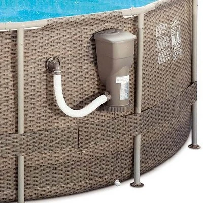 Summer Waves P20014482 14ft x 48in Outdoor Round Frame Above Ground Swimming Pool Set with Skimmer Filter Pump, Filter Cartridge, and Ladder, Brown 4 Summer Waves P20014482 14ft x 48in Outdoor Round Frame Above Ground Swimming Pool Set with Skimmer Filter Pump, Filter Cartridge, and Ladder, Brown - Image 4