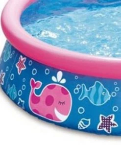 Summer Waves P1000515B167 Quick Set 5ft x 15in Round Inflatable Ring Backyard Kids Toddler Kiddie Swimming Splash Wading Pool, Pink Whale Print