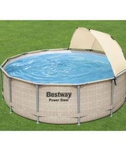 Bestway 13' x 42" Power Steel Frame Above Ground Swimming Pool Set with Canopy