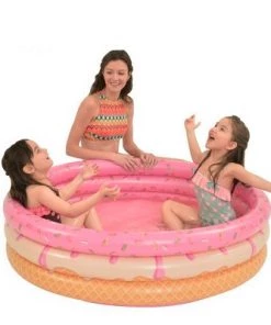 Pool Central 47" Inflatable 3 Ring Pink Doughnut Kiddie Swimming Pool