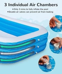 Ingbelle 118 x 72 x 22 Inch Family Inflatable Kiddie Volleyball Above Ground Indoor and Outdoor Swimming Pool with Net and Electric Pump, Blue