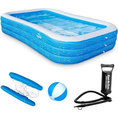 Ingbelle 118 x 72 x 22 Inch Family Inflatable Kiddie Volleyball Above Ground Indoor and Outdoor Swimming Pool with Net and Electric Pump, Blue 2 Ingbelle 118 x 72 x 22 Inch Family Inflatable Kiddie Volleyball Above Ground Indoor and Outdoor Swimming Pool with Net and Electric Pump, Blue - Image 2
