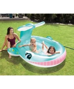 Intex 57440EP 79" x 77" x 36" Inflatable Whale Spray Kiddie Pool for Kids 2+