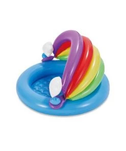 Summer Waves K90457000 Inflatable Blowup Portable Rainbow Baby Shade Canopy Infant Kiddie Pool with Soft Cushioned Base and Repair Patch