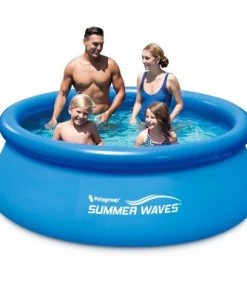 Summer Waves 8 x 8 x 2.5 Feet Round Inflatable Above Ground Pool with RX330 Filter Cartridge Pump for Infants, Kids, and Adults, Blue