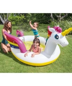 Intex 57441EP 107 x 76 x 41" Inflatable Rainbow Mystic Unicorn Spray Kiddie Pool