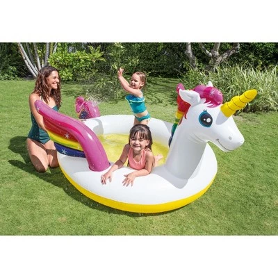 Intex 57441EP 107 x 76 x 41" Inflatable Rainbow Mystic Unicorn Spray Kiddie Pool 1 Intex 57441EP 107 x 76 x 41" Inflatable Rainbow Mystic Unicorn Spray Kiddie Pool