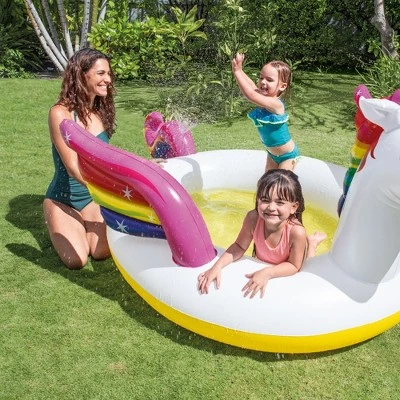 Intex 57441EP 107 x 76 x 41" Inflatable Rainbow Mystic Unicorn Spray Kiddie Pool 3 Intex 57441EP 107 x 76 x 41" Inflatable Rainbow Mystic Unicorn Spray Kiddie Pool - Image 3