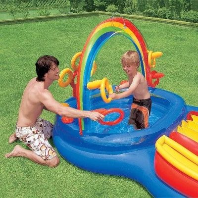 Intex 57453EP 9.75 Foot x 6.3 Foot x 53 Inch Multicolor Rainbow Slide Kids Inflatable Pool with Water Slide and Ring Toss for Children Ages 2 and Up 3 Intex 57453EP 9.75 Foot x 6.3 Foot x 53 Inch Multicolor Rainbow Slide Kids Inflatable Pool with Water Slide and Ring Toss for Children Ages 2 and Up - Image 3