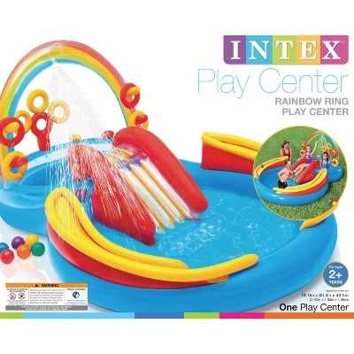 Intex 57453EP 9.75 Foot x 6.3 Foot x 53 Inch Multicolor Rainbow Slide Kids Inflatable Pool with Water Slide and Ring Toss for Children Ages 2 and Up 4 Intex 57453EP 9.75 Foot x 6.3 Foot x 53 Inch Multicolor Rainbow Slide Kids Inflatable Pool with Water Slide and Ring Toss for Children Ages 2 and Up - Image 4