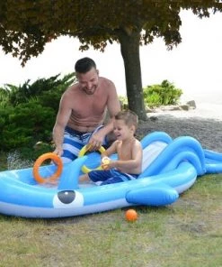 Pool Central 6.75ft Inflatable Childrens Whale Shaped Interactive Play Pool