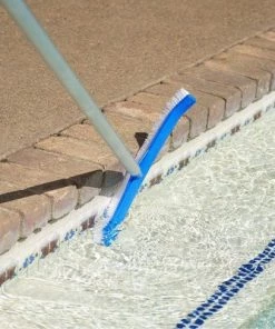 Swimline HydroTools 8210 18 Inch Wide Curved End Swimming Pool Spa Wall and Floor Brush with Nylon Bristles for Plaster, Marcite, Pebble, Fiberglass, & Vinyl