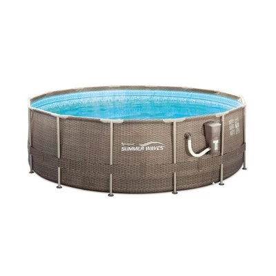 Summer Waves P20014482 14ft x 48in Round Frame Above Ground Swimming Pool Set with Skimmer Filter Pump, Cartridge, Solution Blend, and Ladder, Brown 1 Summer Waves P20014482 14ft x 48in Round Frame Above Ground Swimming Pool Set with Skimmer Filter Pump, Cartridge, Solution Blend, and Ladder, Brown