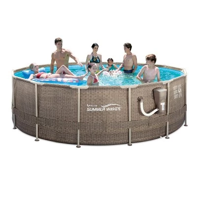 Summer Waves P20014482 14ft x 48in Round Frame Above Ground Swimming Pool Set with Skimmer Filter Pump, Cartridge, Solution Blend, and Ladder, Brown 3 Summer Waves P20014482 14ft x 48in Round Frame Above Ground Swimming Pool Set with Skimmer Filter Pump, Cartridge, Solution Blend, and Ladder, Brown - Image 3