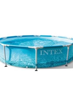 Intex 28207EH 10 Feet x 30 Inch Metal Frame Outdoor Backyard Above Ground Circular Beachside Swimming Pool with Filter Pump and Protective Canopy