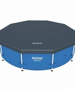 Bestway 58036E Flowclear 10 Ft Pool Cover w/ Drain Holes for Above Ground Steel Pro and Power Steel Frame Swimming Pools, Black (Pool Cover Only)