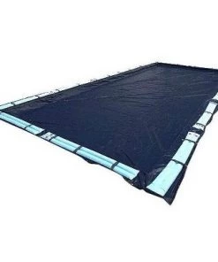 Swimline 18 x 36 Foot Dark Blue Rectangular In Ground Winter Pool Cover with Water Tubes