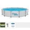 Summer Waves Elite 12 Foot x 30 Inch Metal Frame Outdoor Backyard Above Ground Swimming Pool Set with Filter Pump, Type D Cartridge, and Repair Patch