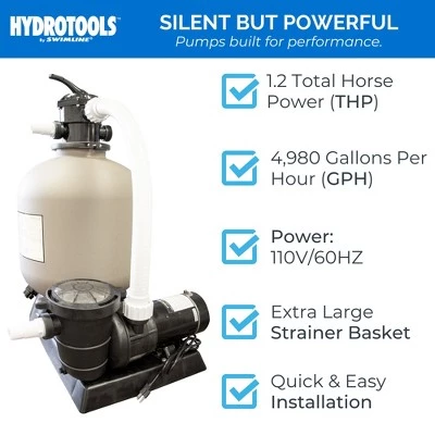Swimline 72420 HydroTools 24 Inch A/G 1.2 HP Sand Filter Combo Pool Cleaning System Pump for Above Ground Pools with 4 Way Function Valve, Gray 3 Swimline 72420 HydroTools 24 Inch A/G 1.2 HP Sand Filter Combo Pool Cleaning System Pump for Above Ground Pools with 4 Way Function Valve, Gray - Image 3