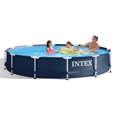 Intex 28211ST 12-foot x 30-inch Metal Frame Round 6 Person Outdoor Backyard Above Ground Swimming Pool with Krystal Klear Filter Cartridge Pump, Navy 1 Intex 28211ST 12-foot x 30-inch Metal Frame Round 6 Person Outdoor Backyard Above Ground Swimming Pool with Krystal Klear Filter Cartridge Pump, Navy